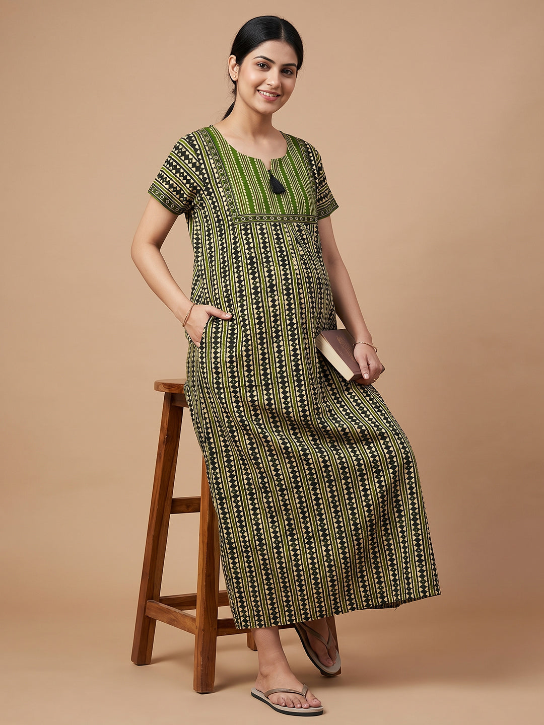 Green Stripes Nighty maternity