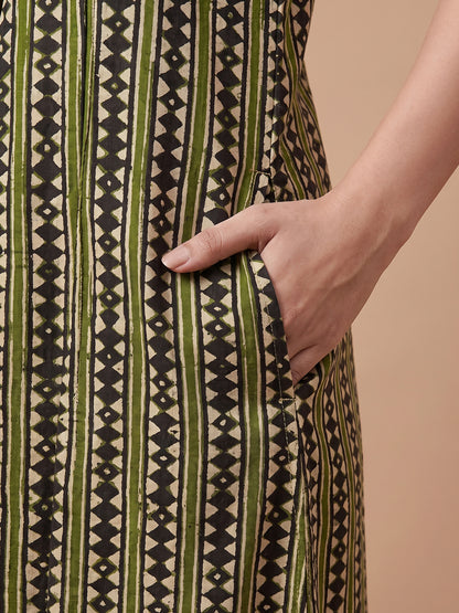 Green Stripes Nighty side pockets