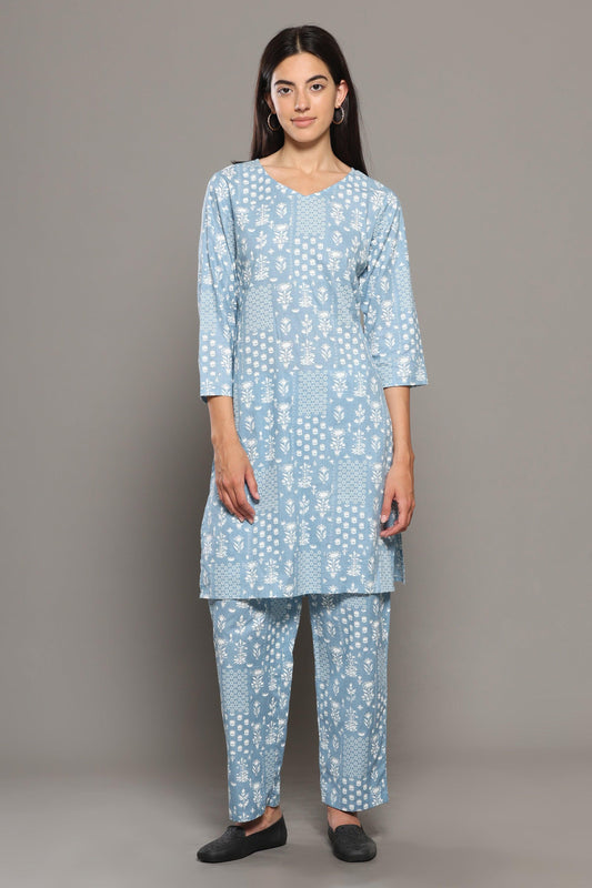 Blue long kurta PJ set