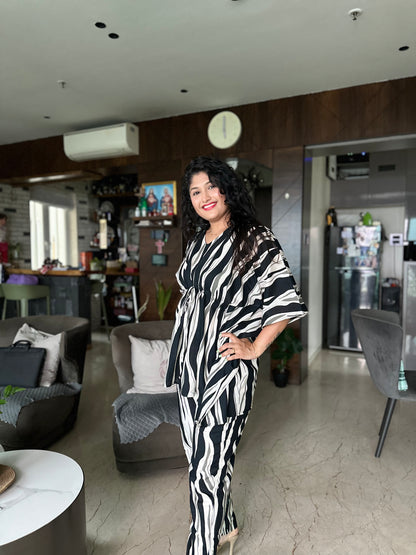 Black & White Abstract Print Cotton Kaftan Set