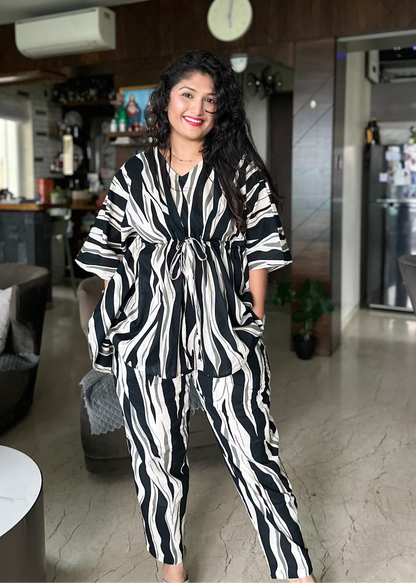 Black & White Abstract Print Cotton Kaftan Set
