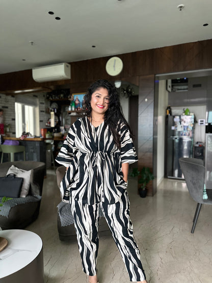 Black & White Abstract Print Cotton Kaftan Set