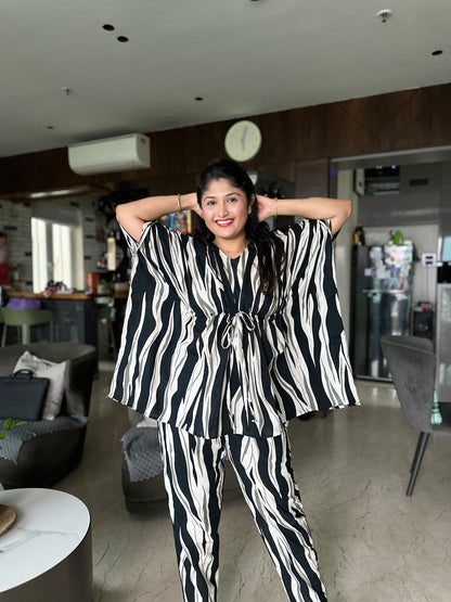 Black & White Abstract Print Cotton Kaftan Set