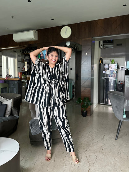 Black & White Abstract Print Cotton Kaftan Set