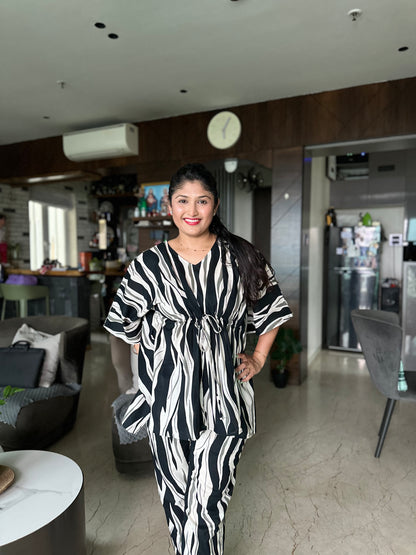 Black & White Abstract Print Cotton Kaftan Set