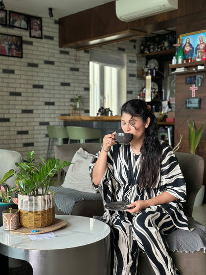 Black & White Abstract Print Cotton Kaftan Set