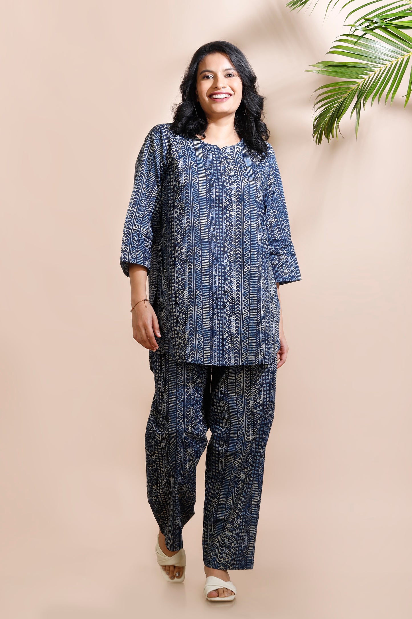 Blue Abstract Print Cotton Co-ord Set