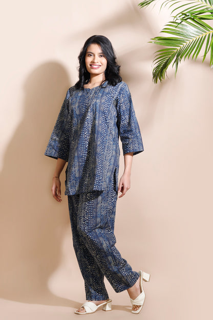 Blue Abstract Print Cotton Co-ord Set