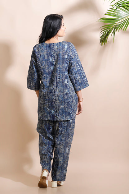 Blue Abstract Print Cotton Co-ord Set