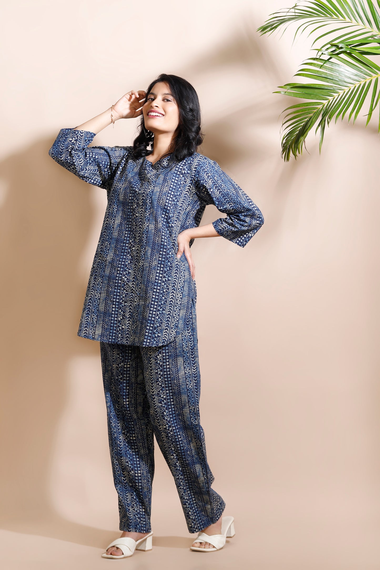 Blue Abstract Print Cotton Co-ord Set