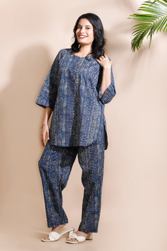Blue Abstract Print Cotton Co-ord Set