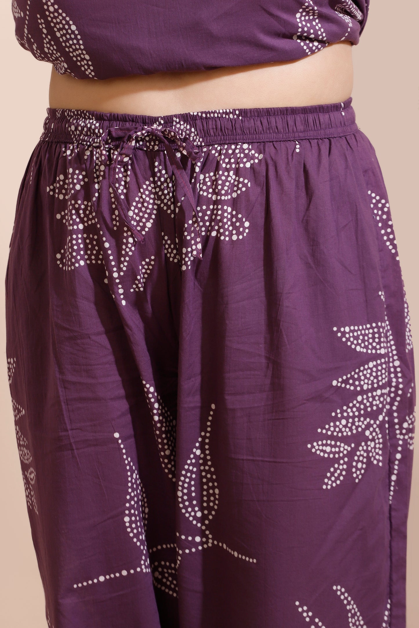 Purple Cotton Abstract Print Long Kurta Co-ord Set