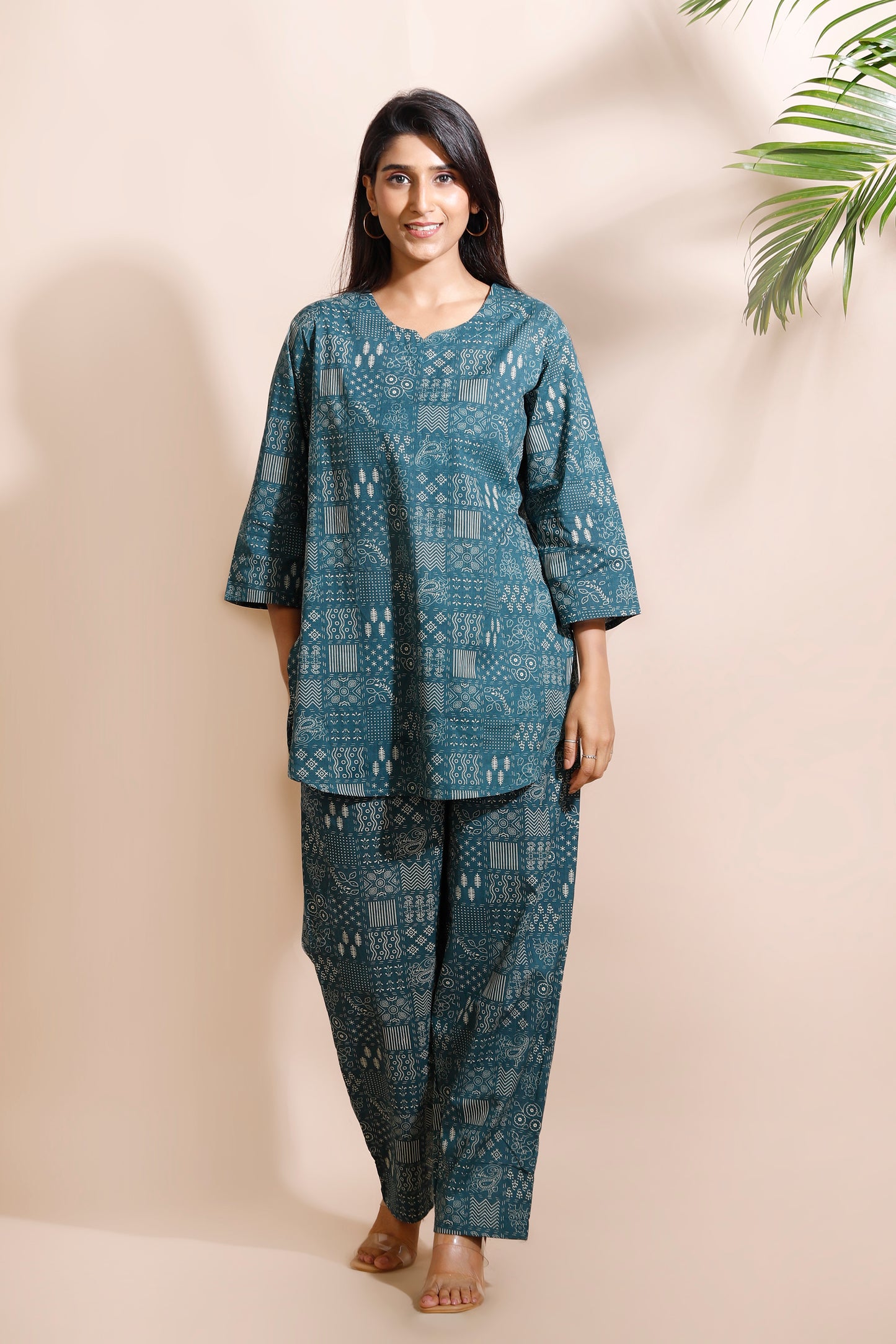 Green Abstract Print Cotton Co-Ord Set