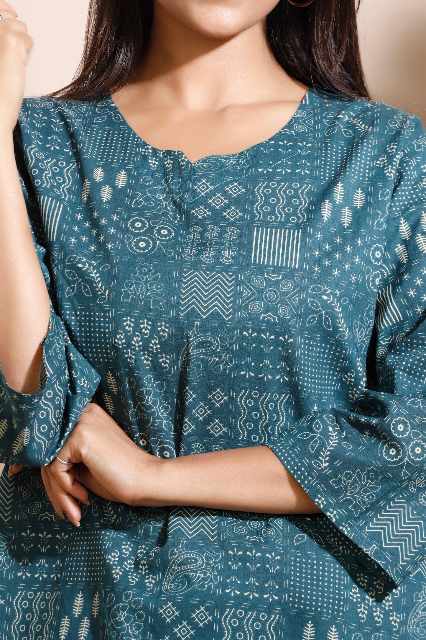 Green Abstract Print Cotton Co-Ord Set
