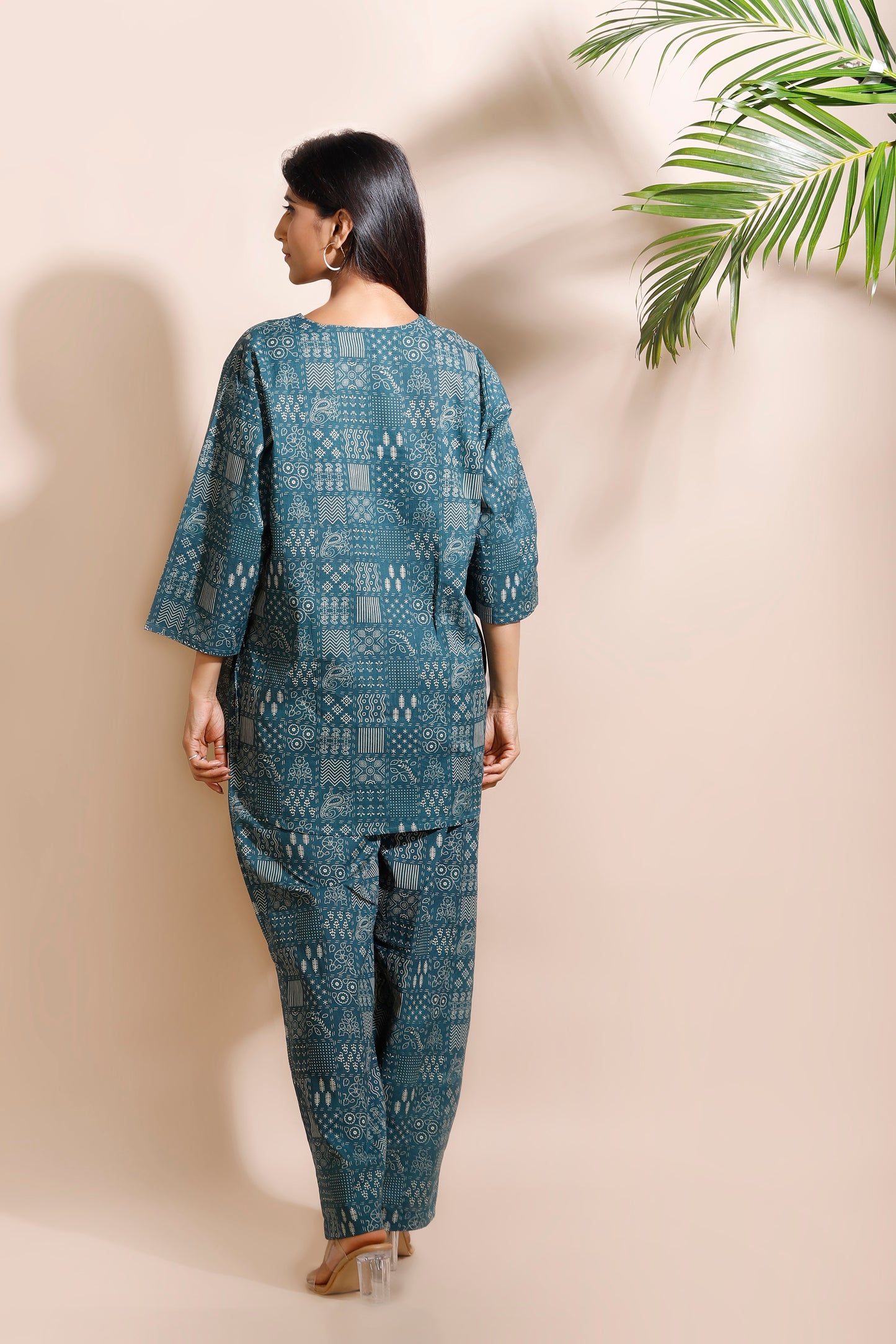 Green Abstract Print Cotton Co-Ord Set