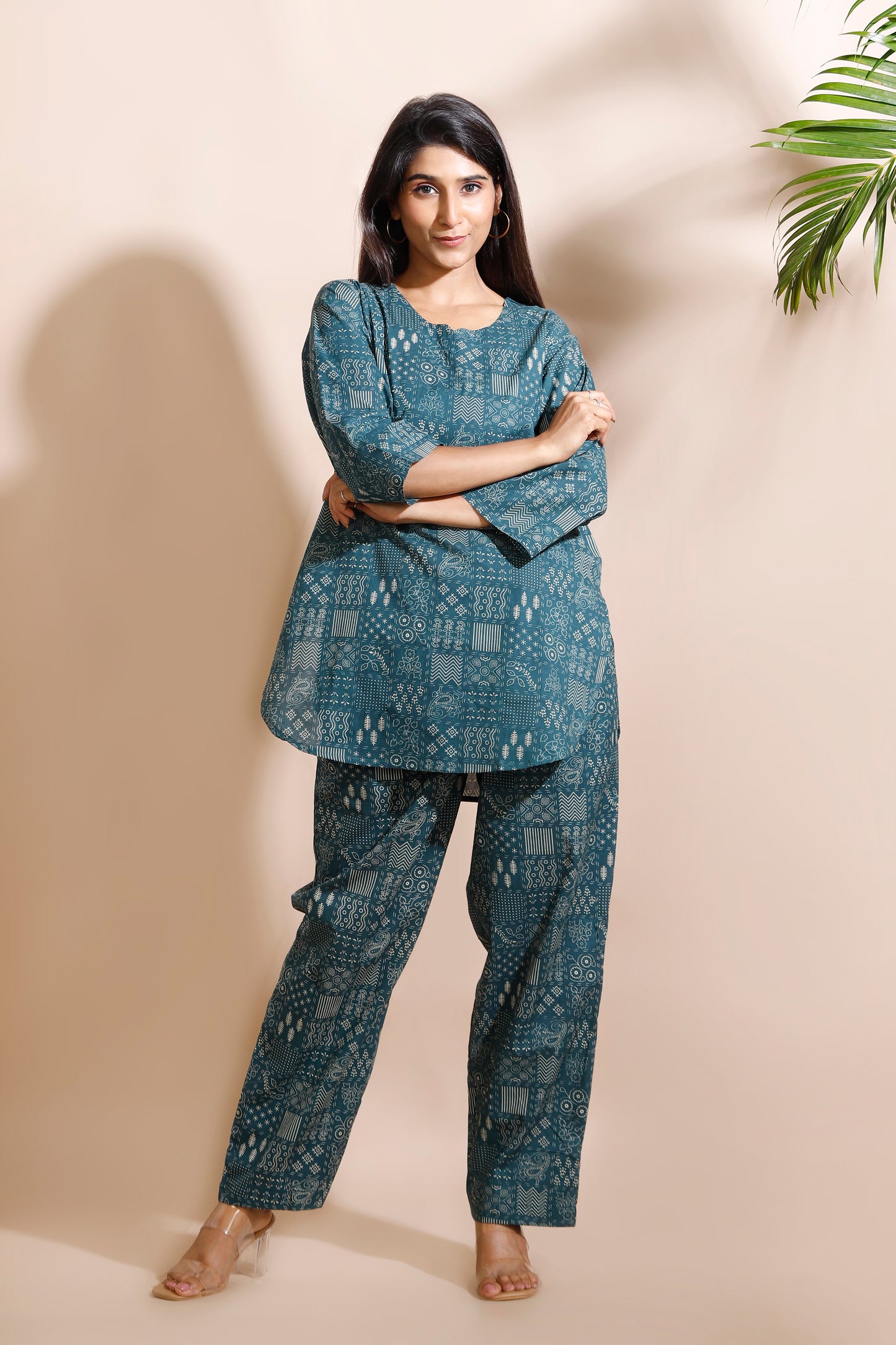 Green Abstract Print Cotton Co-Ord Set