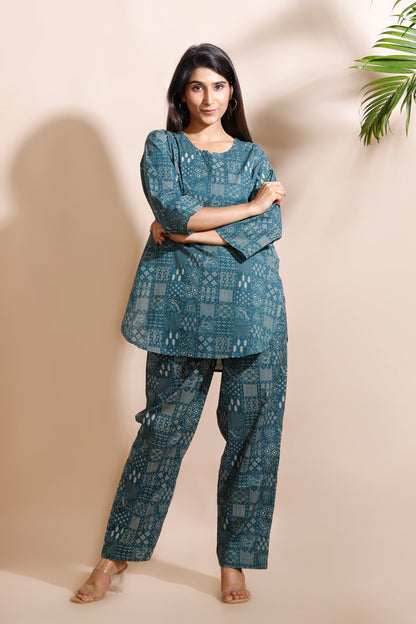 Green Abstract Print Cotton Co-Ord Set