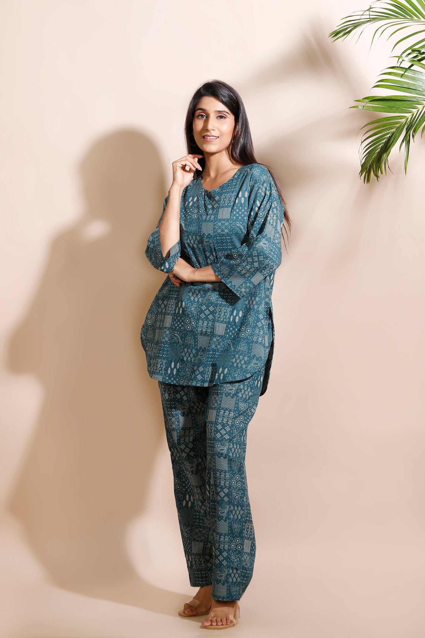 Green Abstract Print Cotton Co-Ord Set