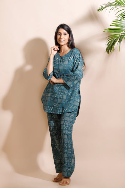 Green Abstract Print Cotton Co-Ord Set