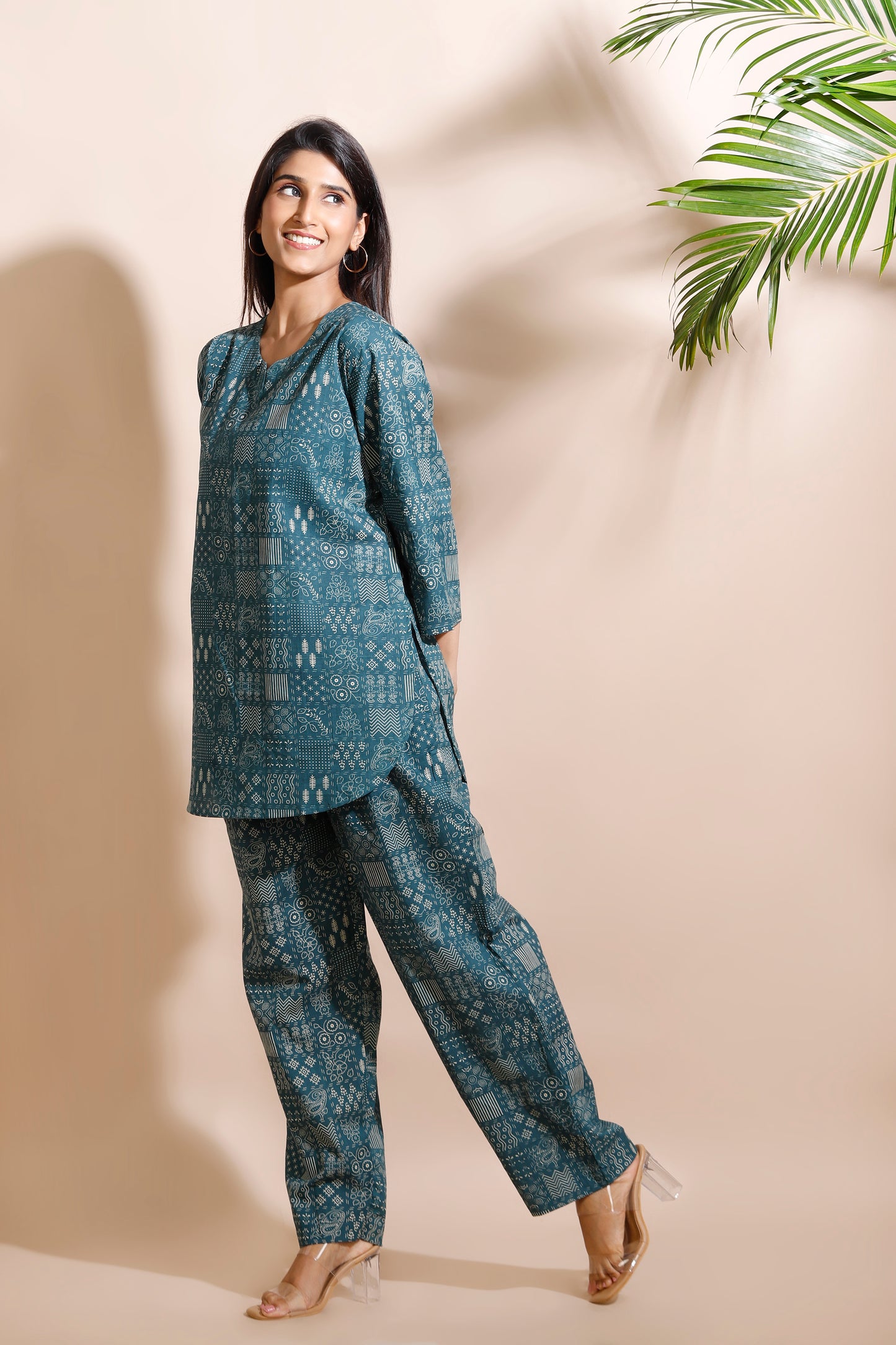 Green Abstract Print Cotton Co-Ord Set