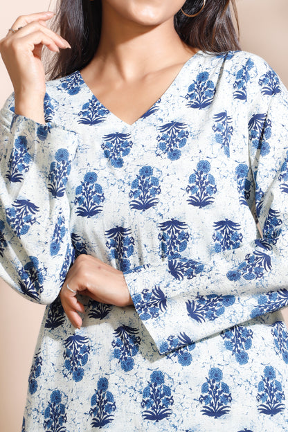 Cream Cotton Indian Motif Butta Loungewear Co-ord Set