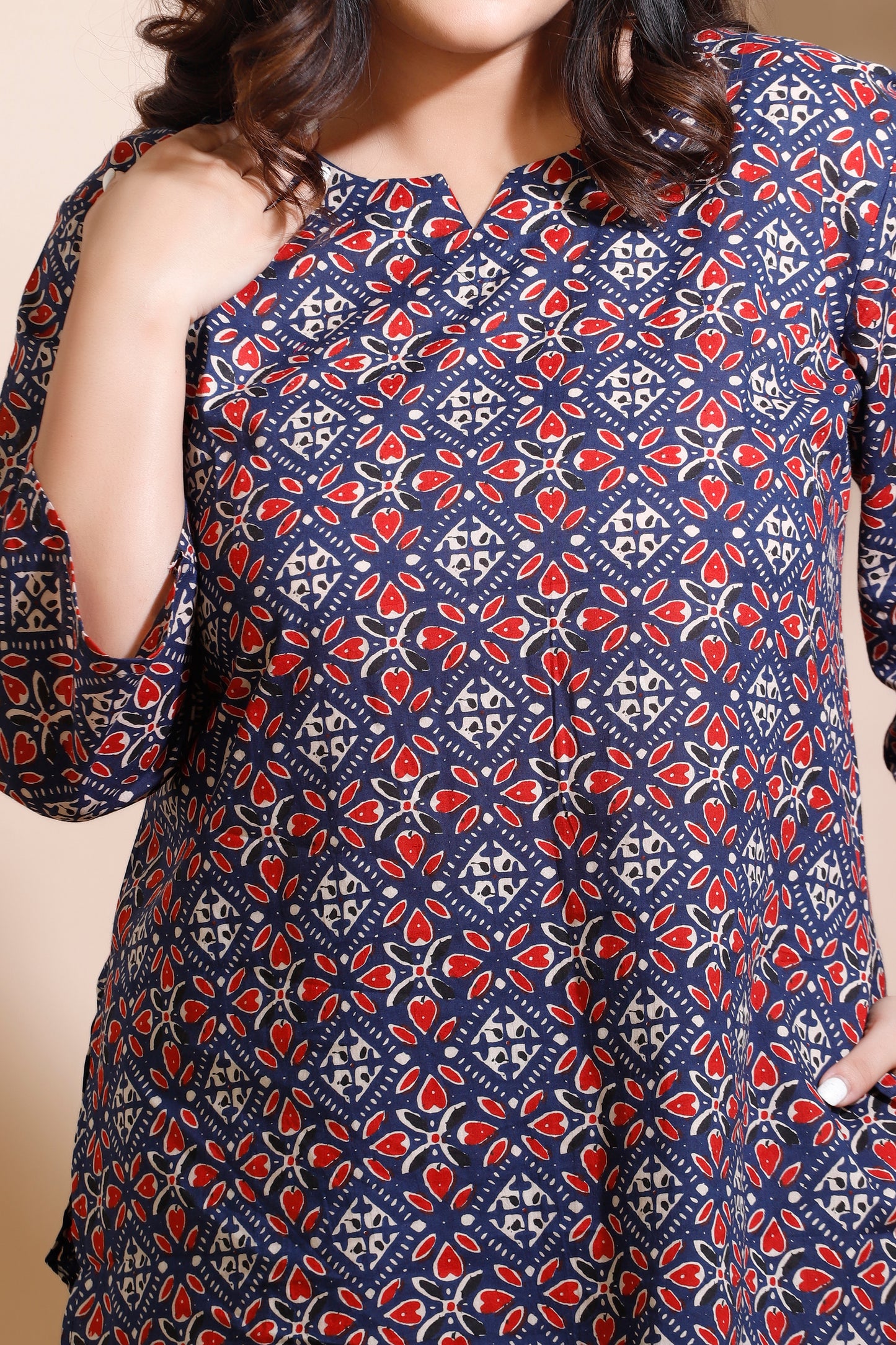 Blue Cotton Geometric Print Loungewear Co-ord Set