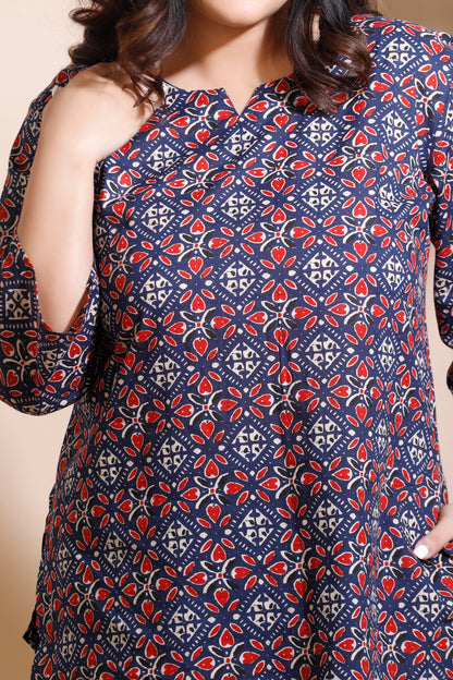 Blue Cotton Geometric Print Loungewear Co-ord Set