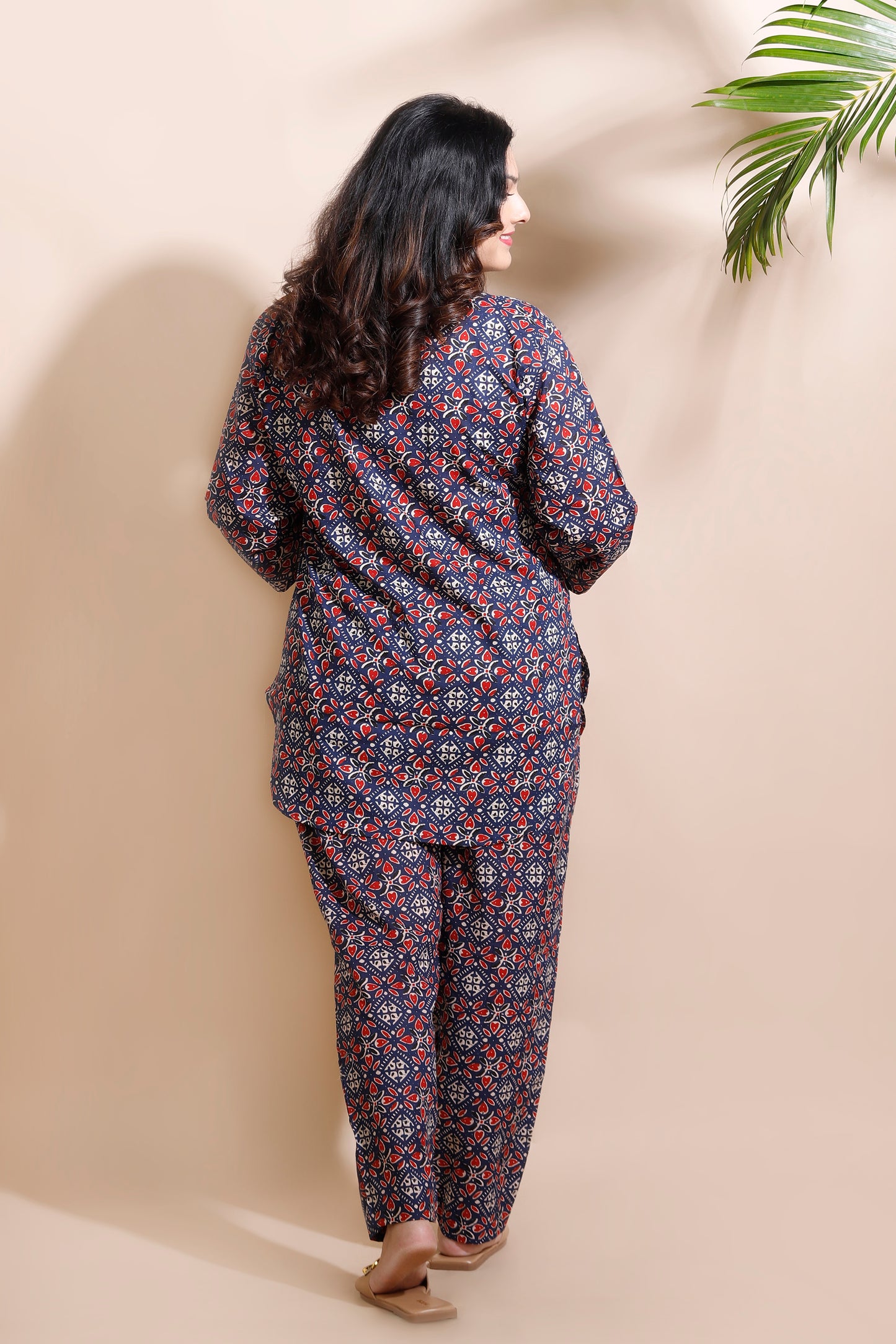 Blue Cotton Geometric Print Loungewear Co-ord Set