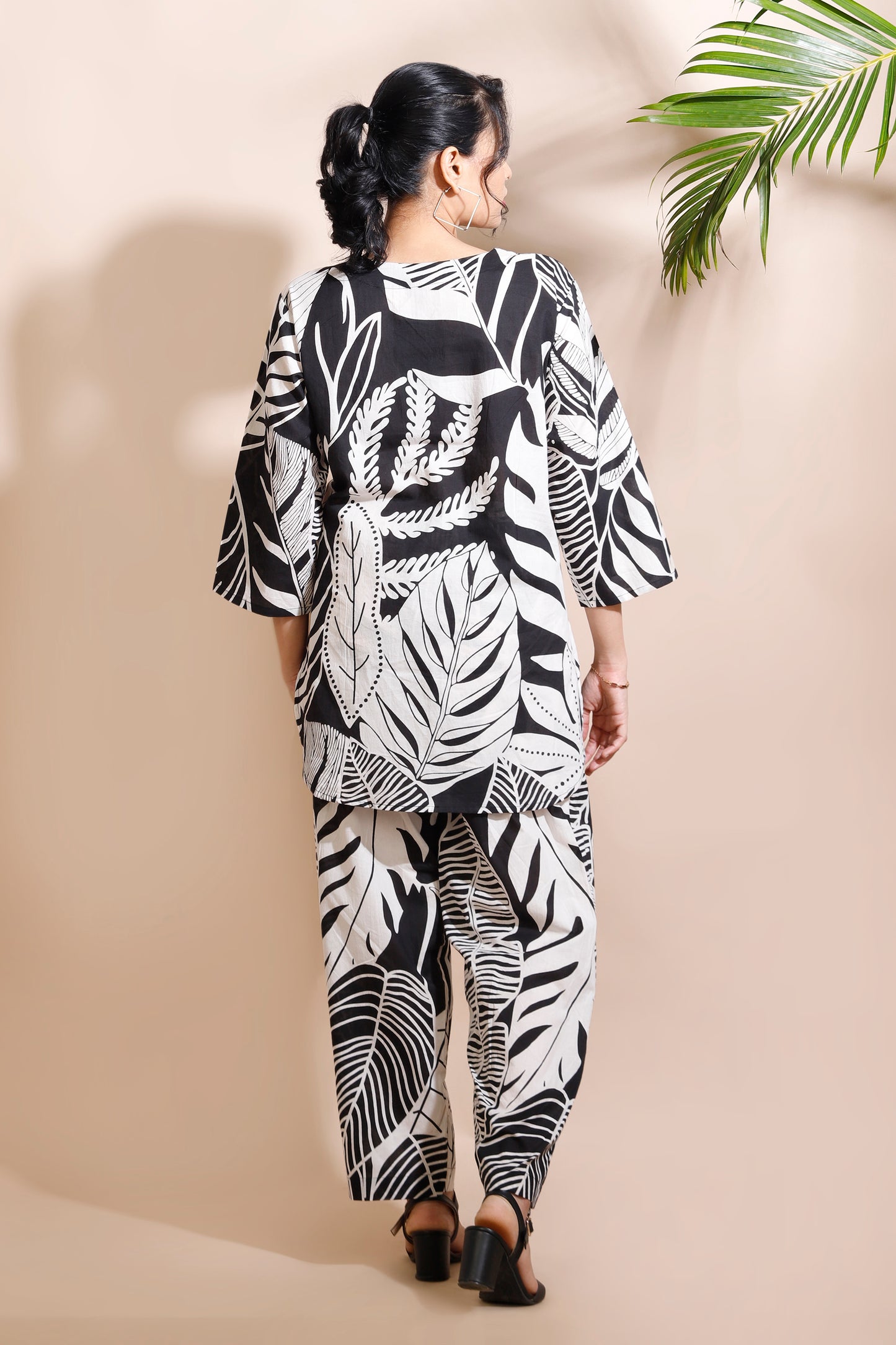 Black Cotton Nature Print Loungewear Co-ord Set