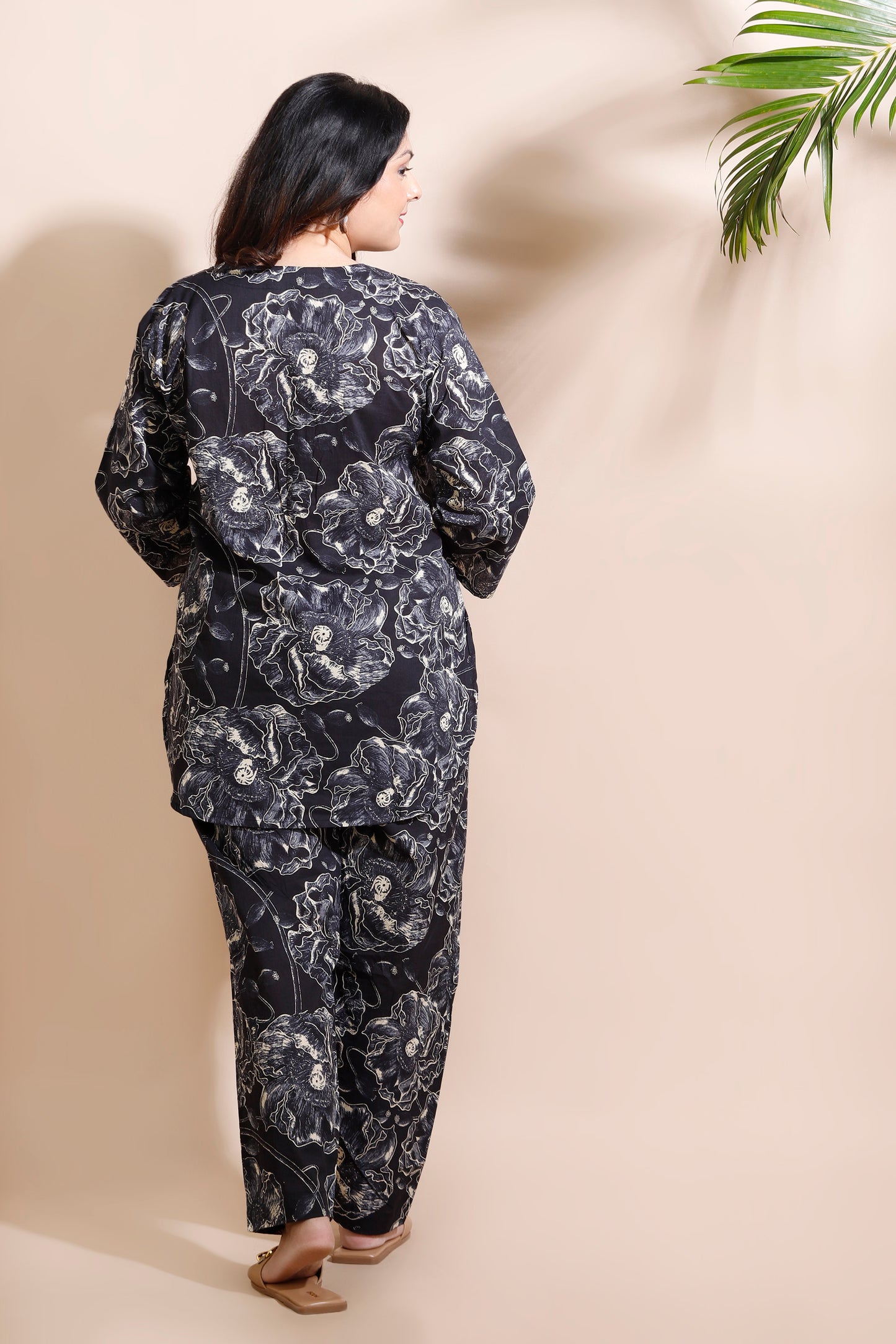 Black Floral Print Cotton Co-ord Set