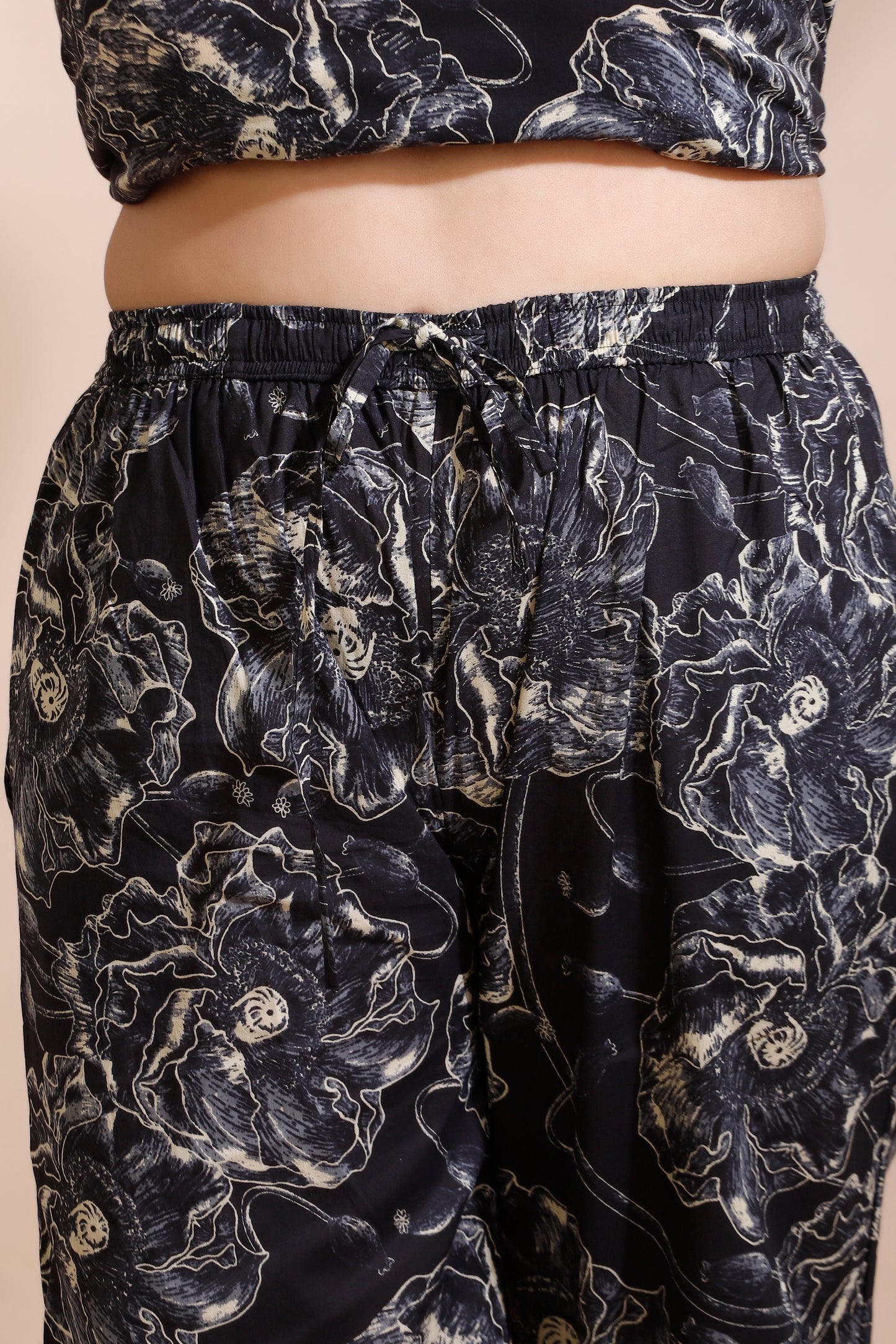 Black Floral Print Cotton Co-ord Set