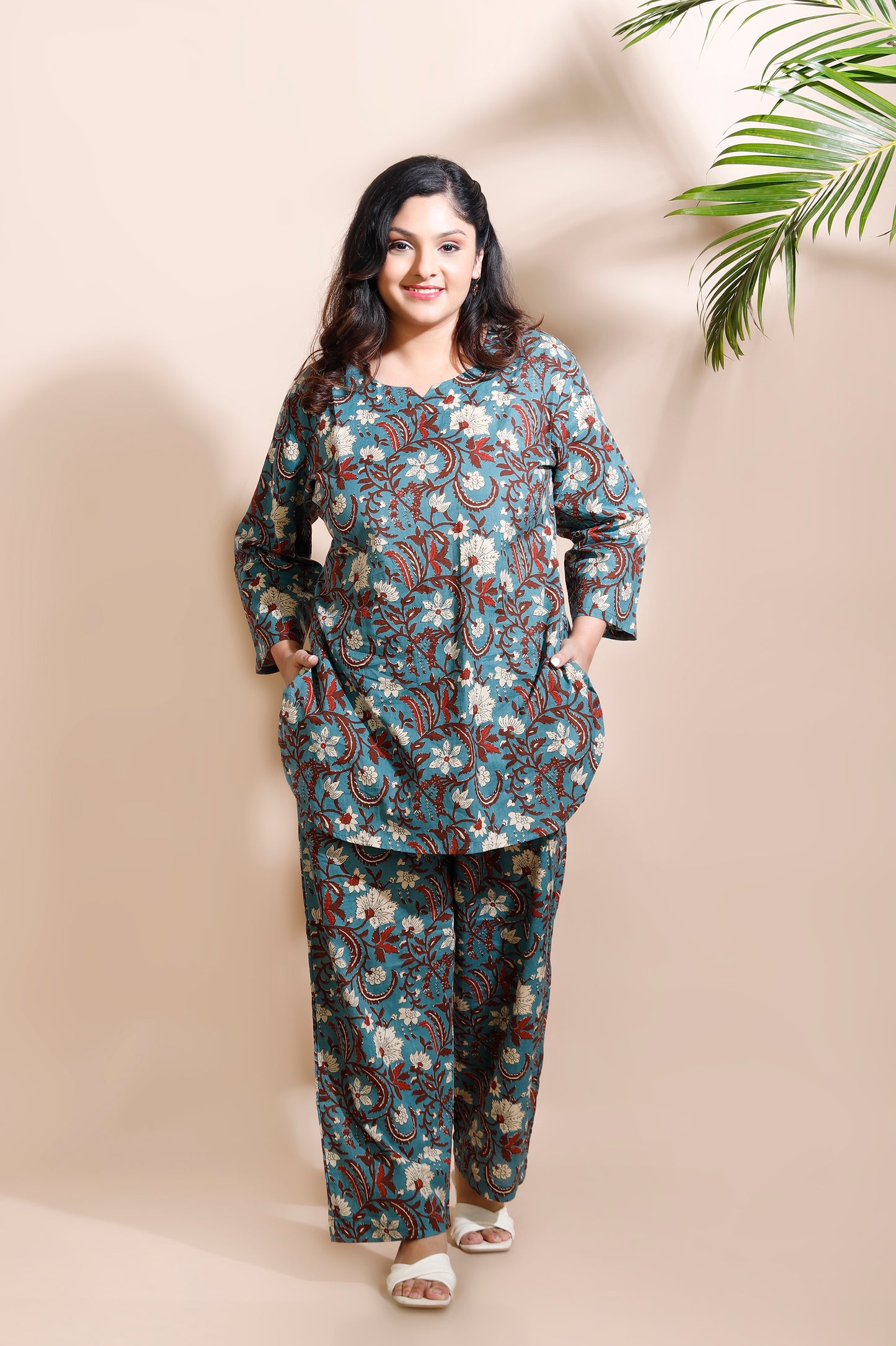 Blue Kalamkari Floral Cotton Co-ord Set