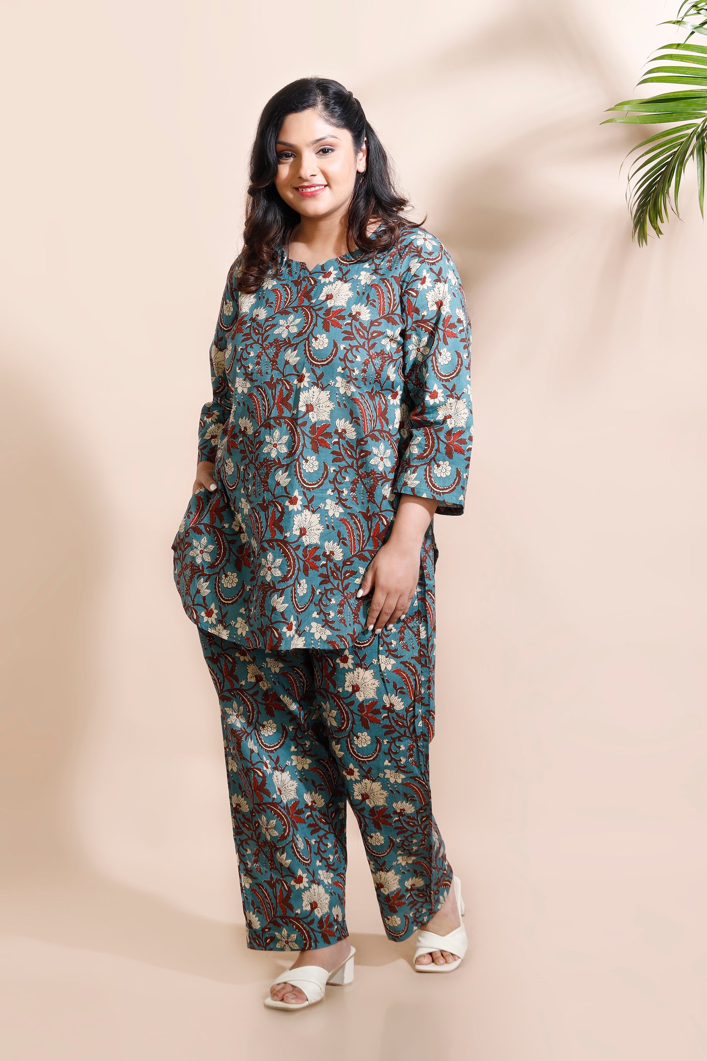 Blue Kalamkari Floral Cotton Co-ord Set