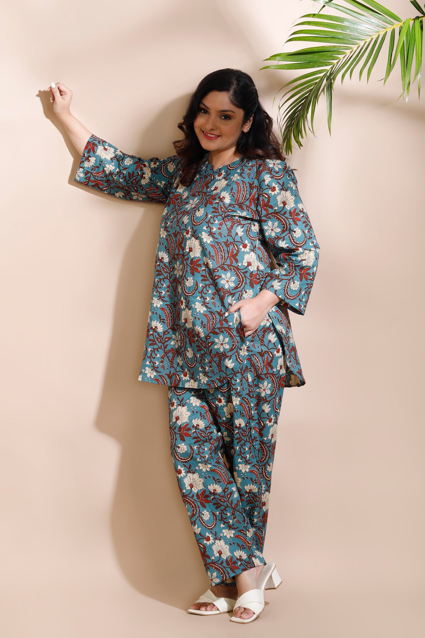 Blue Kalamkari Floral Cotton Co-ord Set