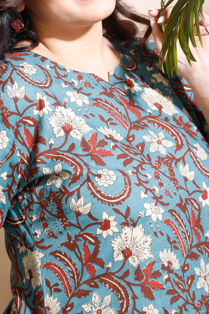 Blue Kalamkari Floral Cotton Co-ord Set