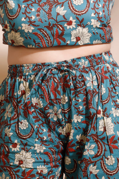 Blue Kalamkari Floral Cotton Co-ord Set