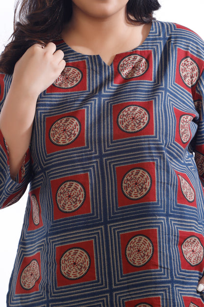 Blue Cotton Geometric Print Loungewear Co-ord Set
