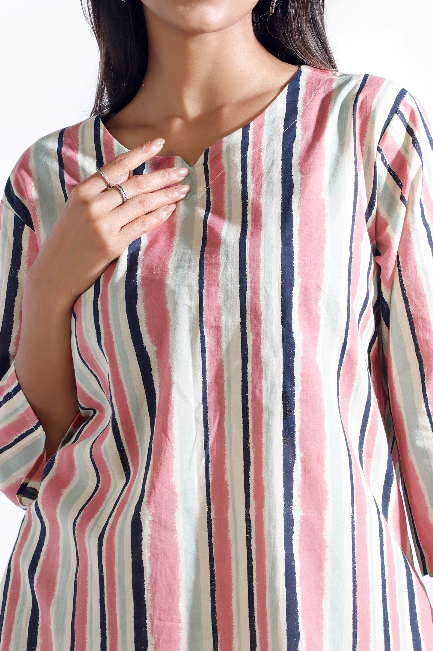 Cream and Pink Stripe Co-ord Set kurta pajama worn by women 