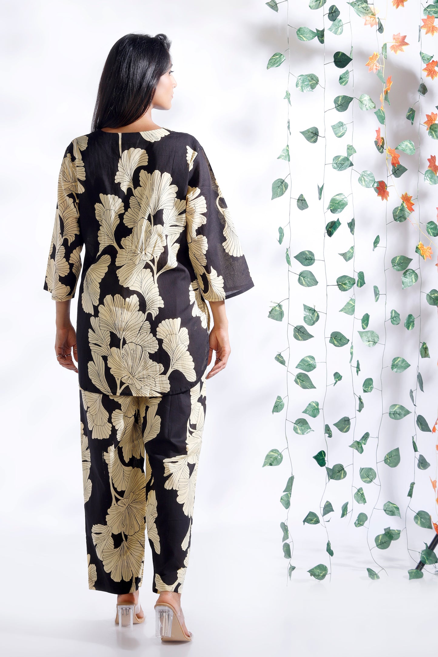 Black Floral  Cotton Loungewear Co-Ord Set