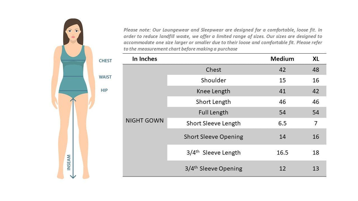 Cotton Nightdress - BREATHABLES Size chart 