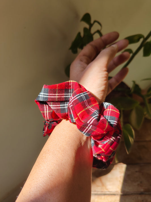 Cotton Red Checks Scrunchies by BREATH:ABLES - QTY 1