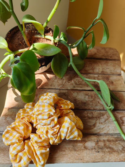 Cotton Yellow Checks Scrunchies by BREATH:ABLES - QTY 1