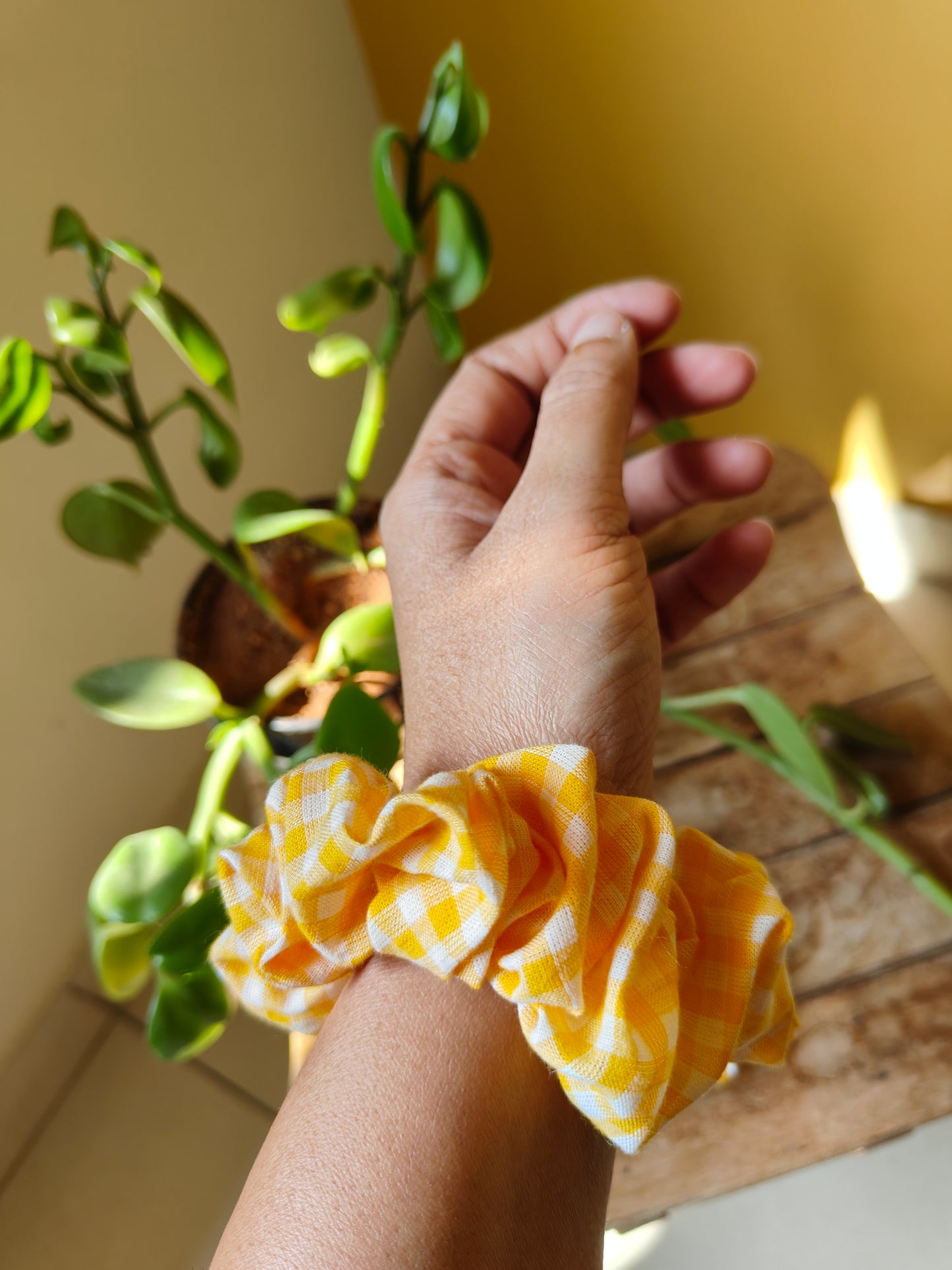 Cotton Yellow Checks Scrunchies by BREATH:ABLES - QTY 1