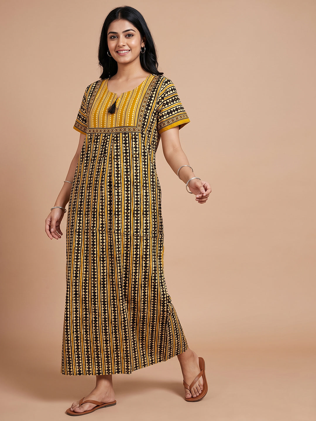 Women black yellow stripes nightgown nighty maternity 