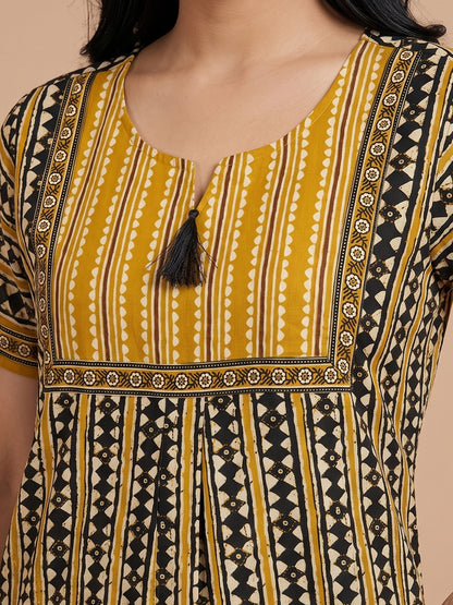 Women black yellow stripes nightgown nighty maternity 