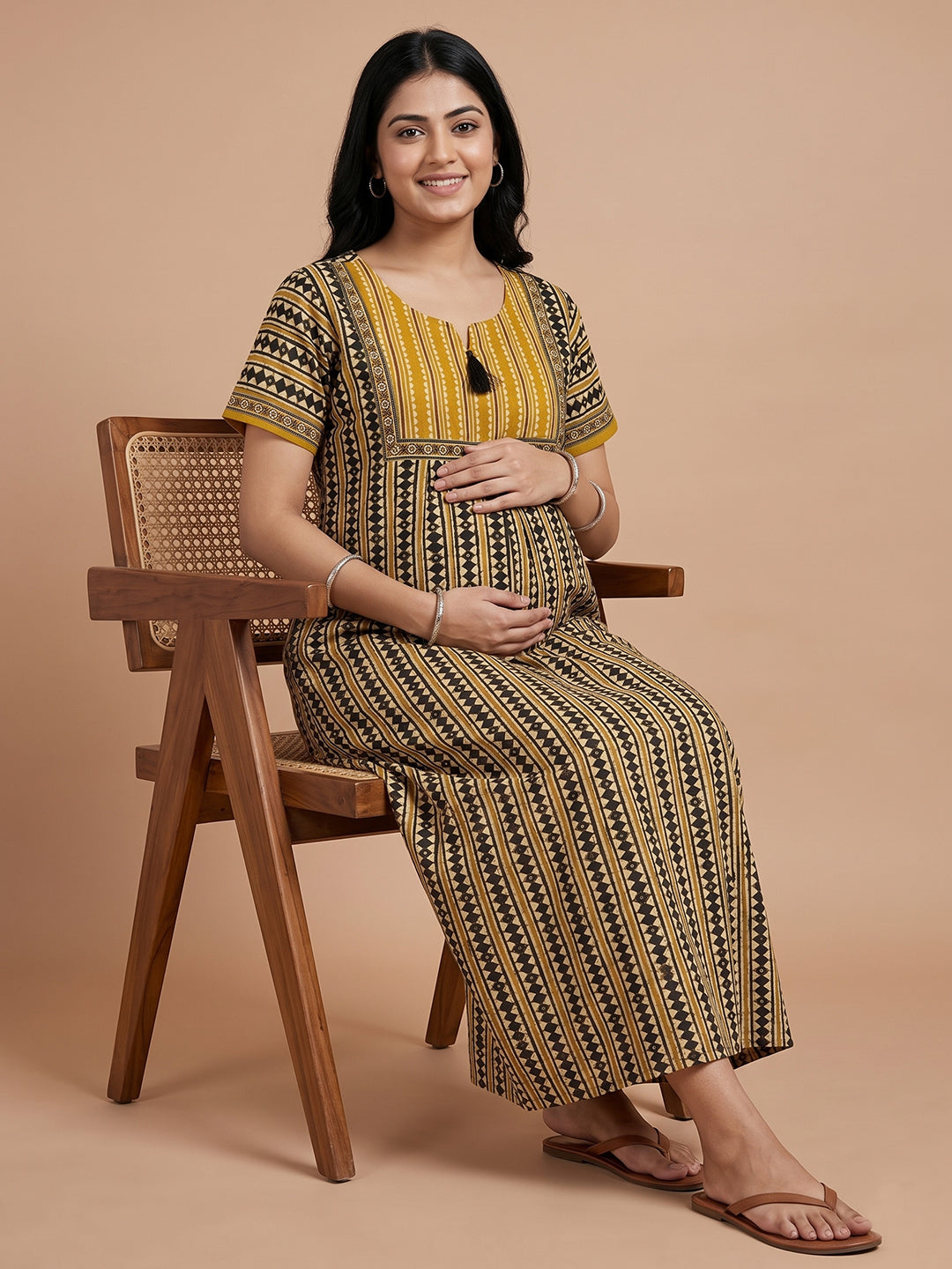 Women black yellow stripes nightgown nighty maternity maternity