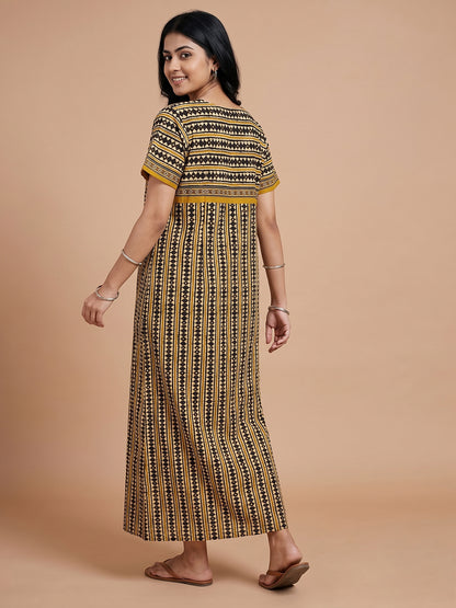 Women black yellow stripes nightgown nighty maternity maternity back