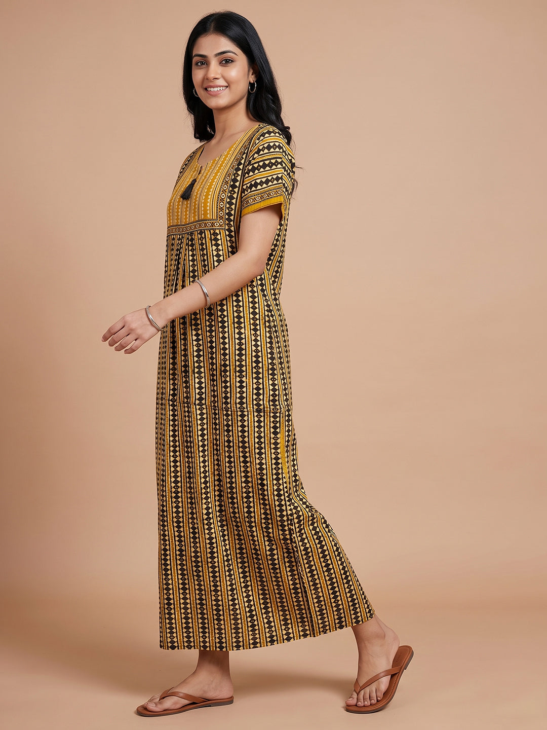 Women black yellow stripes nightgown nighty maternity maternity