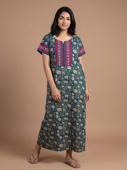 Women blue floral nightgown nighty maternity maternity