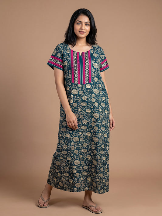 Women blue floral nightgown nighty maternity maternity